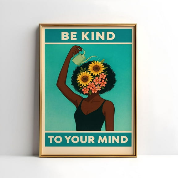 Be Kind To Your Mind Vintage Retro Floral Art Print, Stretched Canvas Size 8x12