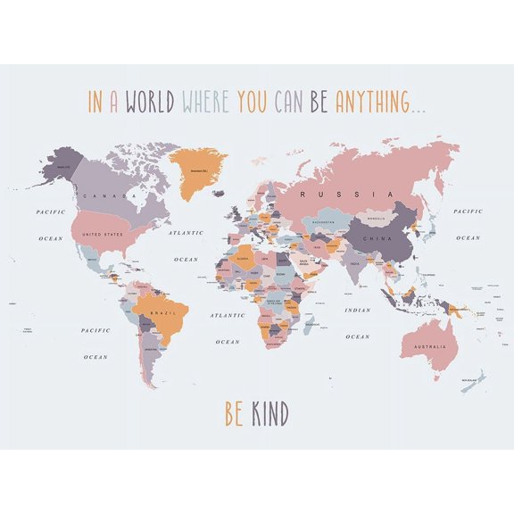 Be Kind World Map 4 by Urban Epiphany (24 x 18)