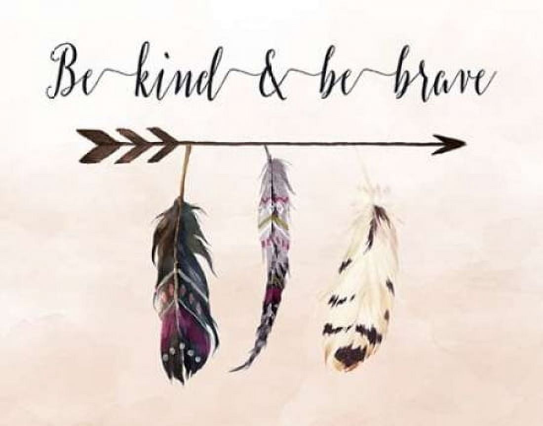 Be Kind and Be Brave Feathers Cream Canvas Art - Tara Moss (22 x 28)