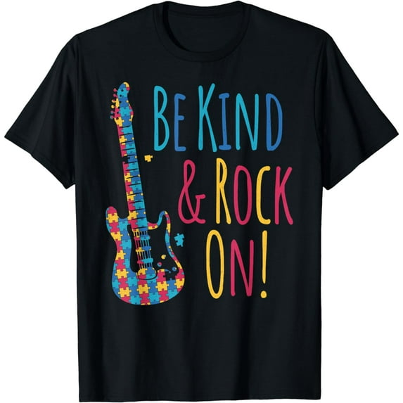 Be Kind and Rock On 鈥?Puzzle Guitar ASD Autism Awareness T-Shirt
