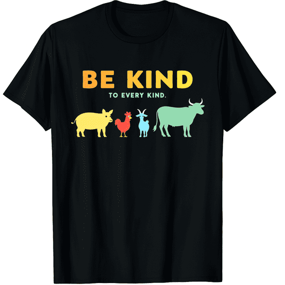 Be Kind to Every Kind Retro Vintage Funny Vegetarian Vegan Graphic Black T-Shirt for Men and Women