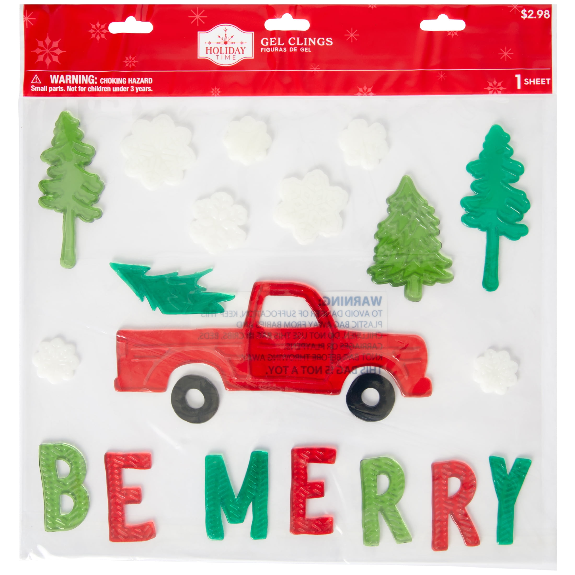 Be Merry Christmas Gel Clings, 11.5" x 12", by Holiday Time