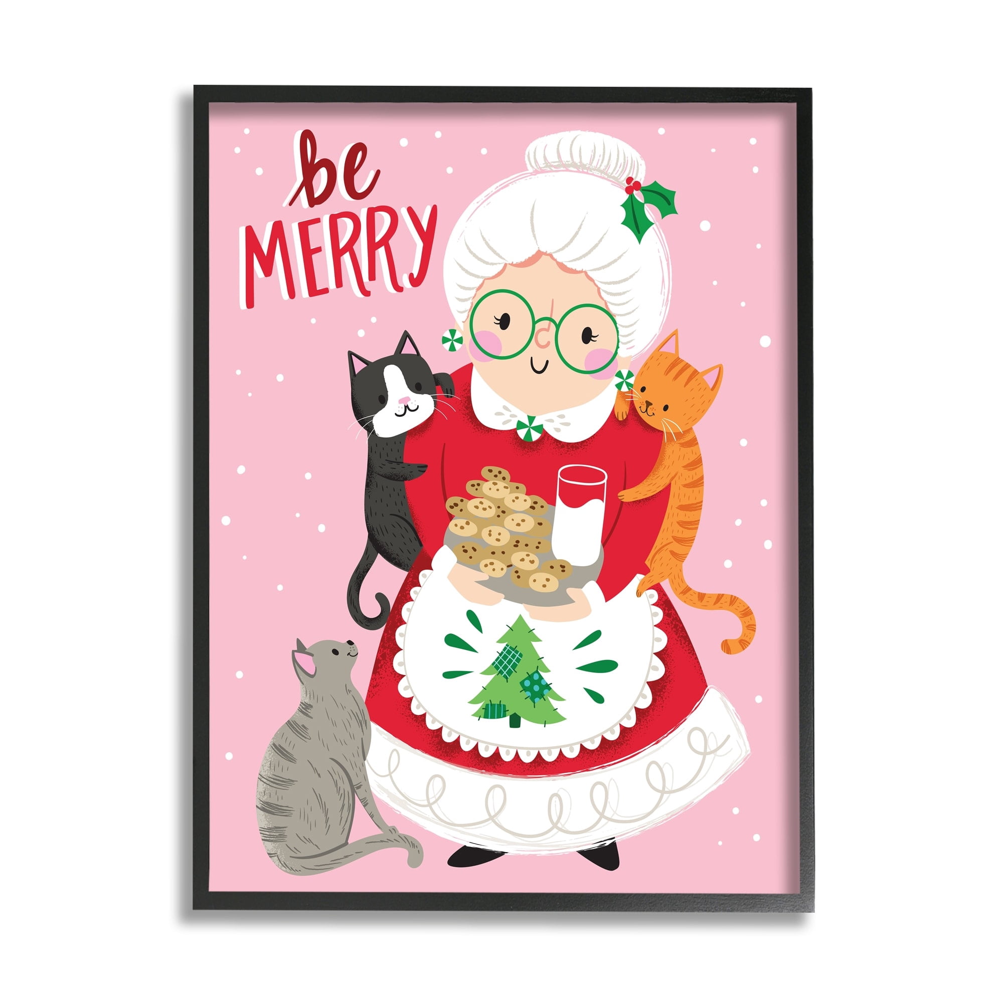Be Merry Grandma Christmas Cookies Cats Perched Holiday Graphic Art Framed Art Print Wall Art