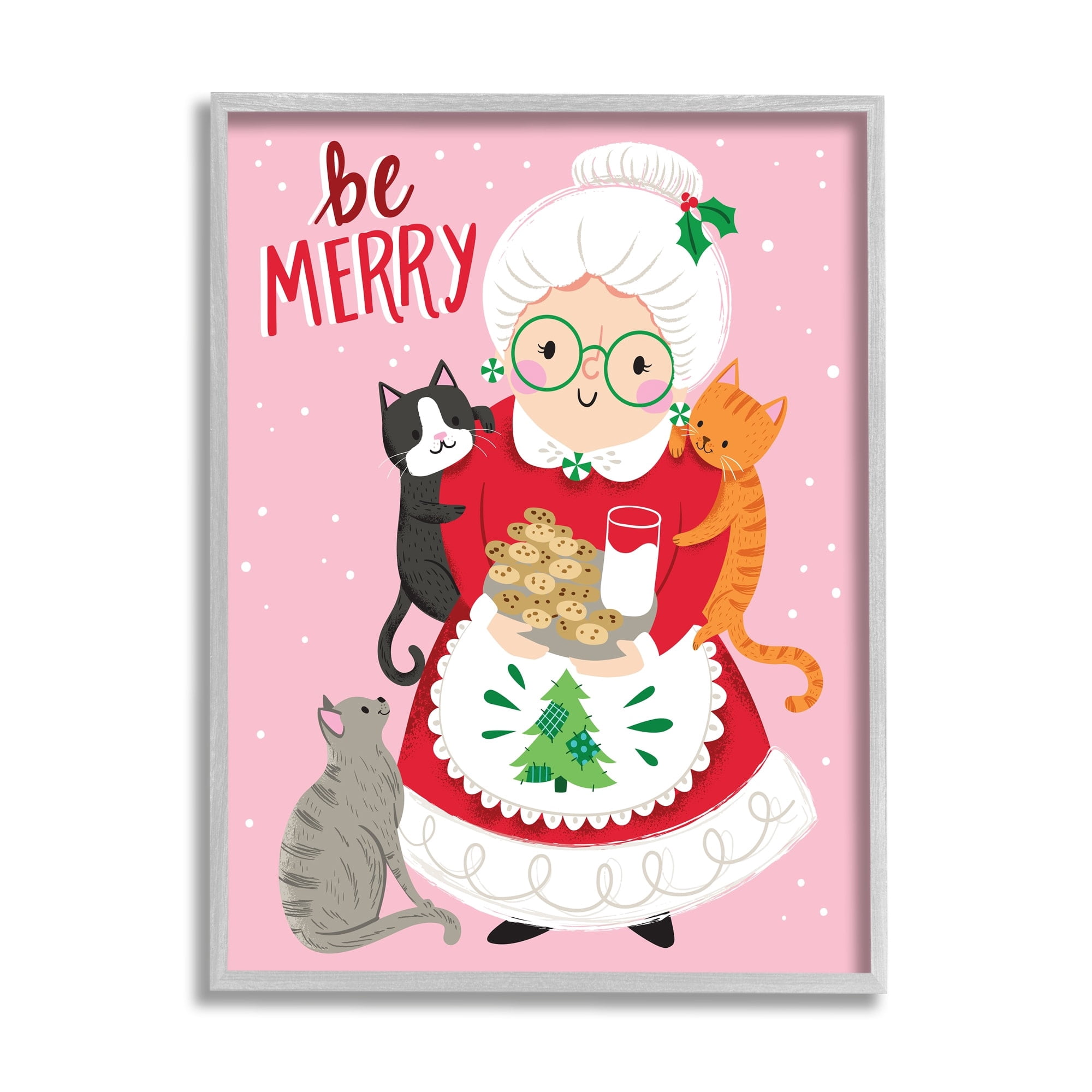 Be Merry Grandma Christmas Cookies Cats Perched Holiday Graphic Art Framed Art Print Wall Art