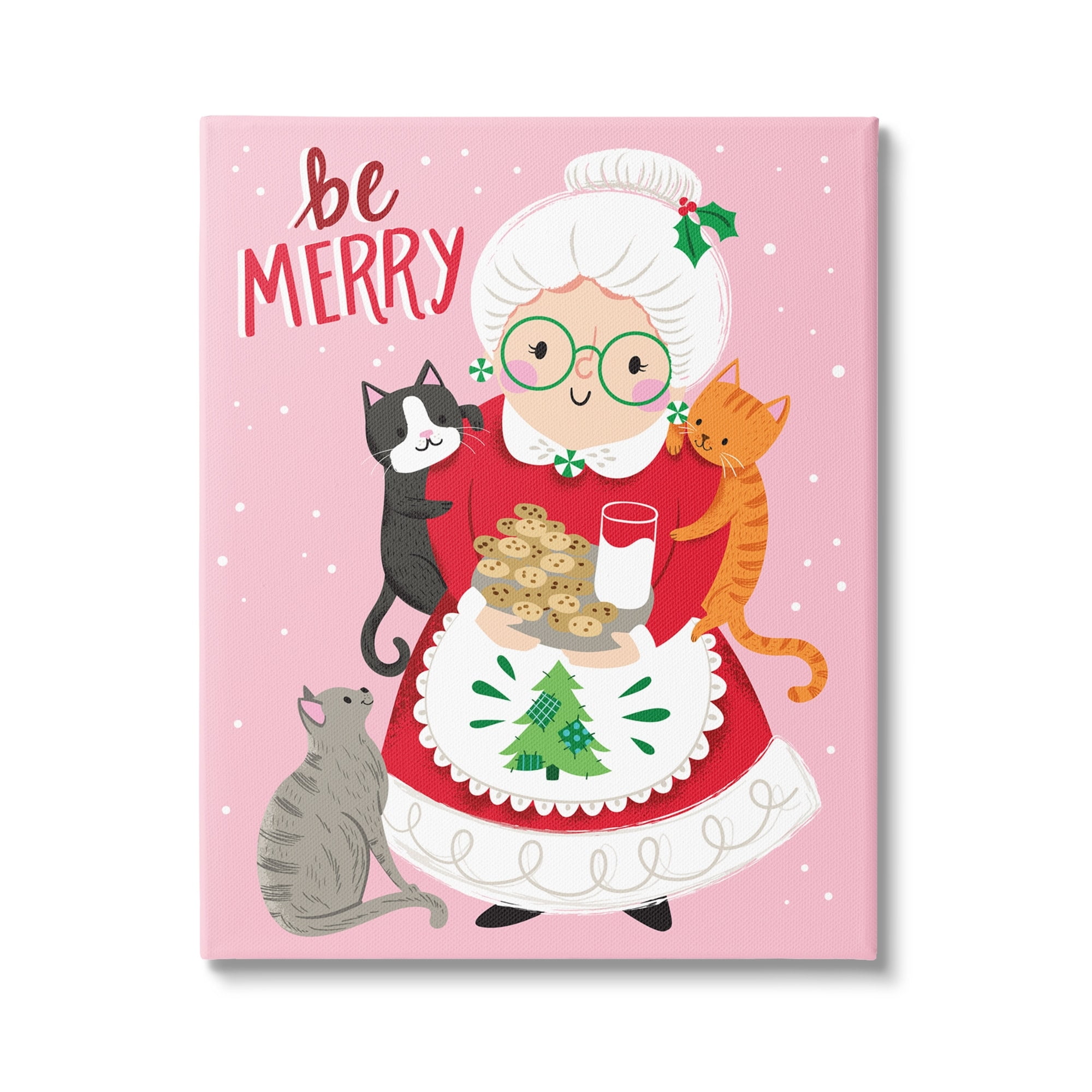 Be Merry Grandma Christmas Cookies Cats Perched Holiday Graphic Art Gallery-Wrapped Canvas Print Wall Art