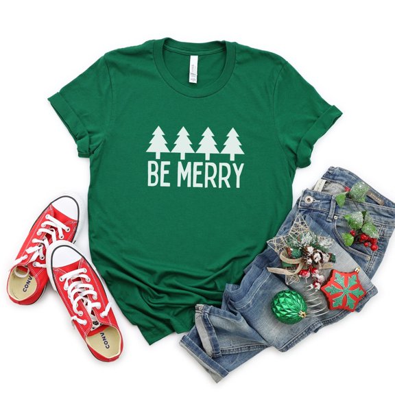 Be Merry T-Shirt, Tree Shirt, Family Shirts, T-Shirt, Graphic Tees, Unisex Group Shirts