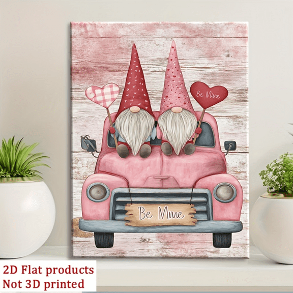Be Mine Gnome Pink Truck Canvas Wall Decor Ready to Hang Living Room