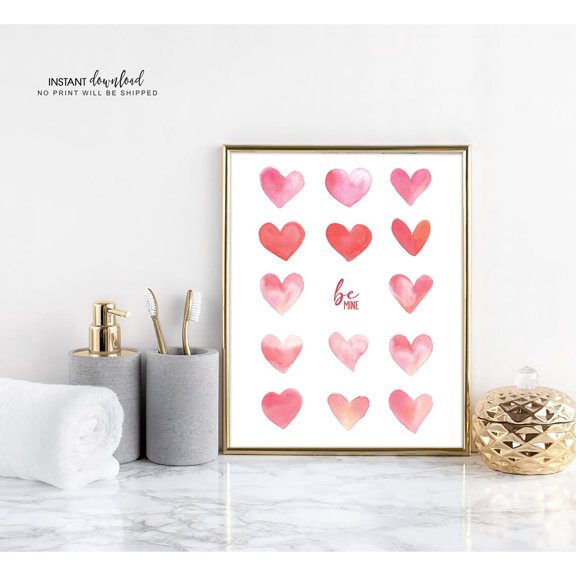 Be Mine Hearts Valentine Wall Art Poster, Unframed Paper Poster 8x10in