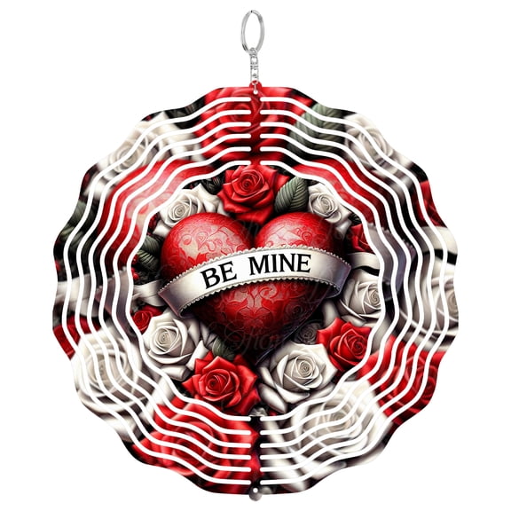 Be Mine Red Roses Heart 3D Wind Spinner Metal Kinetic Sculpture Valentine Love Decor Gift