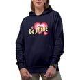 thumbnail image 1 of Be Mine, Retro Wavy Text & Heart Art, Valentine's Day Gift, Navy Blue Hooded Sweatshirt or Hoodie, 2XL, 1 of 5