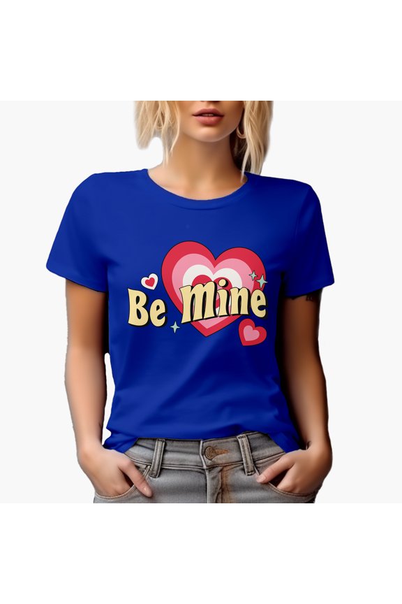 Be Mine, Retro Wavy Text & Heart Art, Valentine's Day Gift, Royal Blue T-Shirt, XL