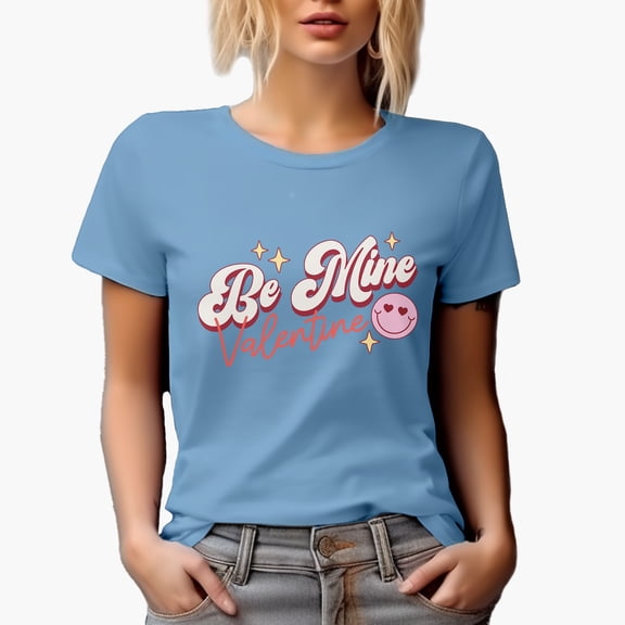 Be Mine Valentine, Retro Valentine's Day Art Merch Gift, Baby Blue T-Shirt, Small