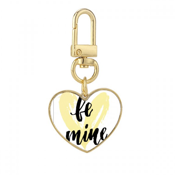 Be Mine Yellow Love Quote Style Gold Heart Keychain Metal Keyring Holder