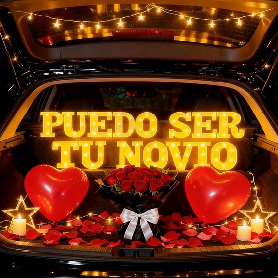 Be My Girlfriend" LED Light-Up Letters Set - 14 LED Letters & 1000 Rose Petals for Valentine's Day Proposal Decor