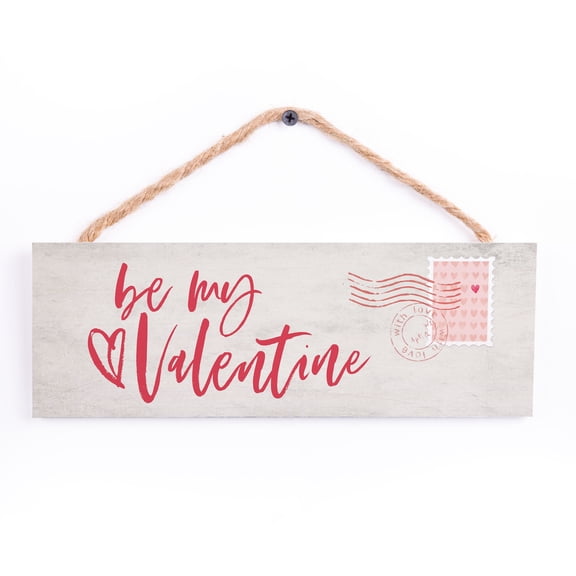 Be My Valentine Pink Stamp Envelope 10 x 3.4 Pine Wood Valentine's String Sign