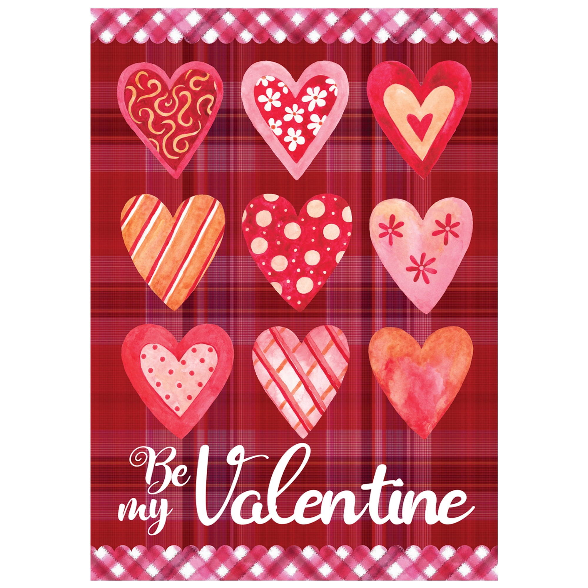 Be My Valentine Plaid and Heart Garden Flag 12.5" x 18"
