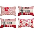 thumbnail image 1 of Be My Valentine Red Candy Heart Throw Pillow Covers, 12 x 20 Inch Valentine Stripes Wedding Cushion Case Decoration for Sofa Couch Set of 4, 1 of 6
