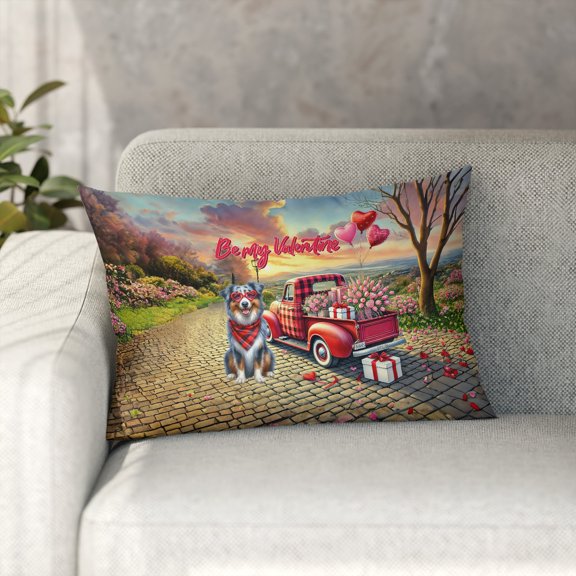 Be My Valentine's Australian Shepherd Truck Full of Love Flower Balloon Pillowcase Double Sided Aussie Dog Lover Gifts Pillow Case Covers - 02029