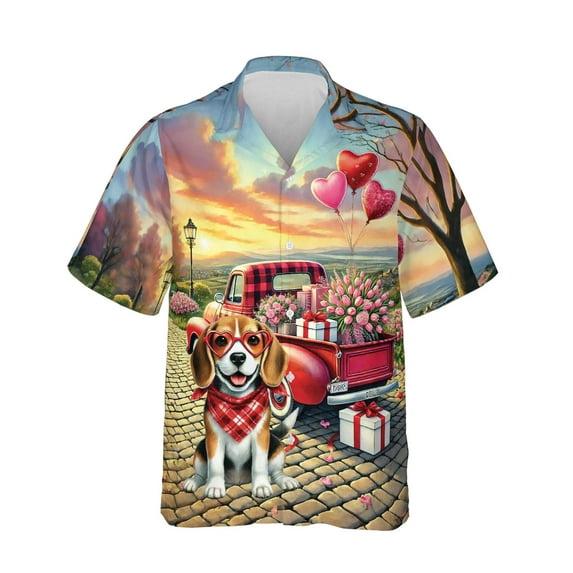 Be My Valentine's Beagle Truck Full of Love Flower Balloon Hawaiian Shirt Breathable Summer Unisex Merch Beagles Dog Lover Gifts Idea - 02029
