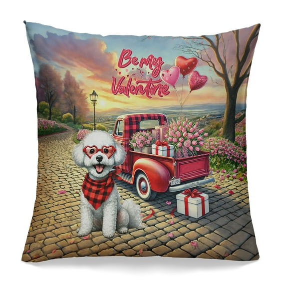 Be My Valentine's Bichon Frise Truck Full of Love Flower Balloon Pillowcase Double Sided Bichons Dog Lovers Gifts Idea Pillow Case Covers - 02029