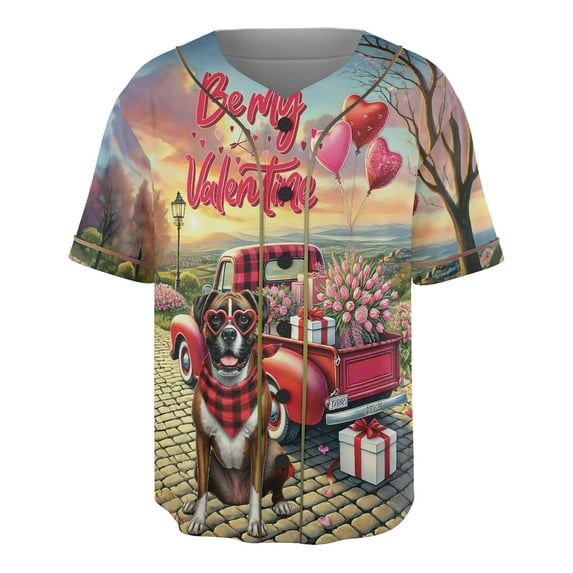 Be My Valentine's Boxer Truck Full of Love Flower Balloon All Over Print 3D Baseball Shirt Boxers Dog Lover Gifts Idea Softball Sport - 02029