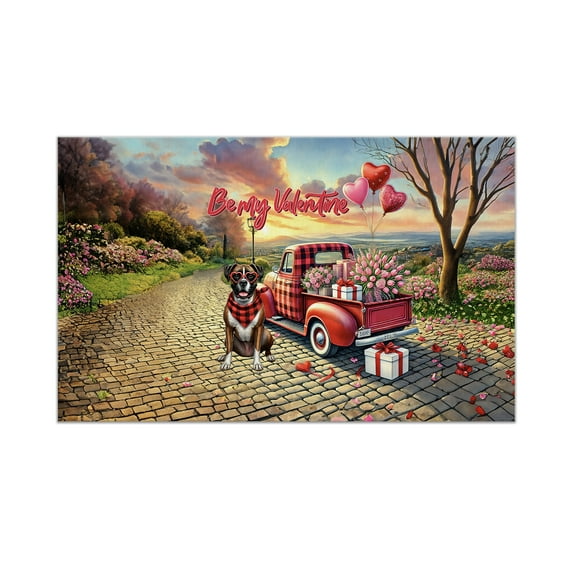 Be My Valentine's Boxer Truck Full of Love Flower Balloon Doormat Boxers Dog Lover Gifts Idea Indoor Outdoor Welcome Mat - 02029