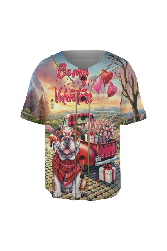 Be My Valentine's Bulldog Truck Full of Love Flower Balloon All Over Print 3D Baseball Shirt Dog Lover Gifts Idea Softball Sport - 02029