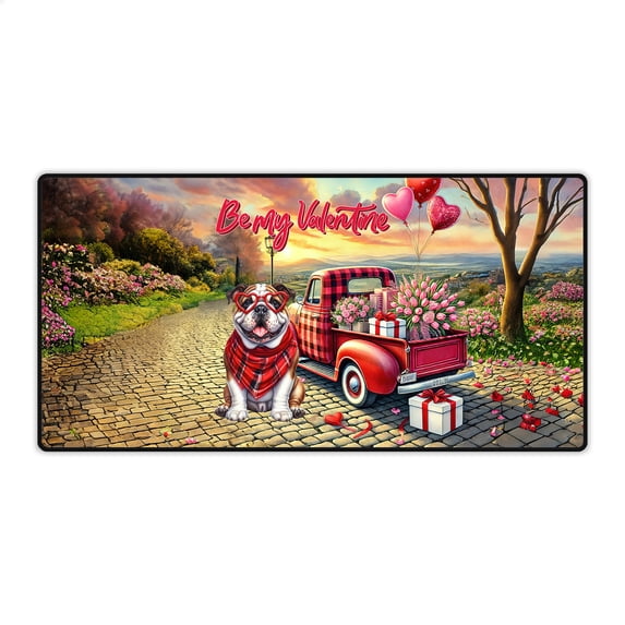 Be My Valentine's Bulldog Truck Full of Love Flower Balloon Desk Mat Full Keyboard Mouse Pad Dog Lover Gifts Idea Large Mousepad - 02029