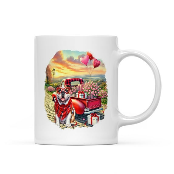 Be My Valentine's Bulldog Truck Full of Love Flower Balloon Mug Dog Lover Gifts Idea Coffee Tea Cup - 02029