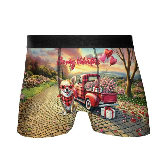 Be My Valentine's Chihuahua Truck Full of Love Flower Balloon All Over Print Boxer Briefs Underwear for Men Dad Dog Lover Gifts Idea - 02029