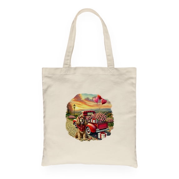Be My Valentine's Cocker Spaniel Truck Full of Love Flower Balloon Canvas Tote Bag Cockers Dog Lover Gifts Reusable Shopping Grocery Bag - 02029