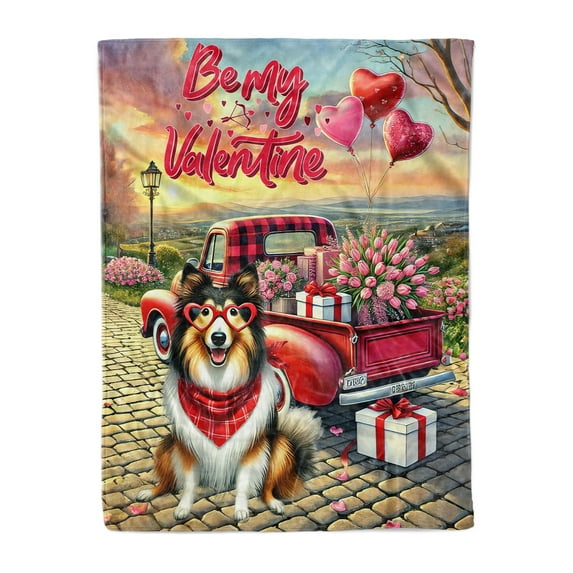 Be My Valentine's Collie Truck Full of Love Flower Balloon Cozy Fleece Blanket Collie Dog Lover Gifts Idea Warm Soft Throw Blanket - 02029