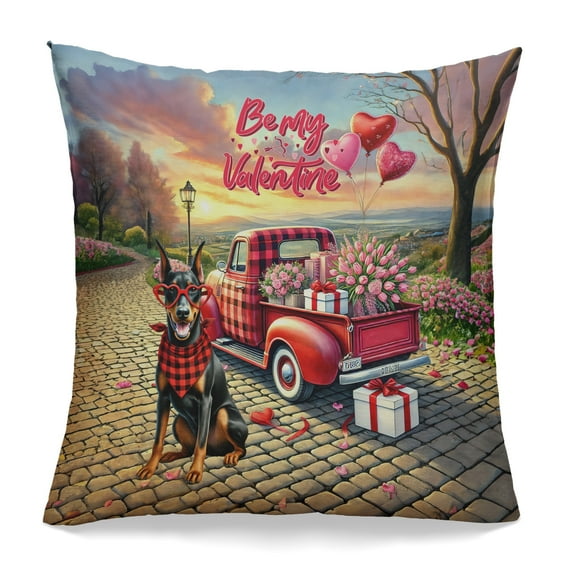 Be My Valentine's Doberman Pinscher Truck Full of Love Flower Balloon Pillowcase Double Sided Doberman Dog Lover Gifts Pillow Case Covers - 02029
