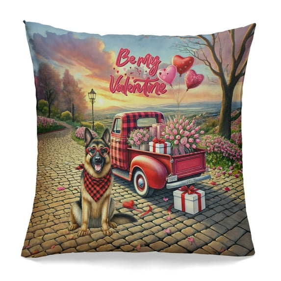 Be My Valentine's German Shepherd Truck Full of Love Flower Balloon Pillowcase Double Sided Alsatian Dog Lover Gifts Pillow Case Covers - 02029
