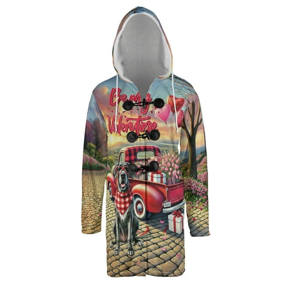 Be My Valentine's Great Dane Truck Full of Love Flower Balloon All Over Print 3D Hooded Duffle Toggle Coat Danes Dog Lover Gifts - 02029