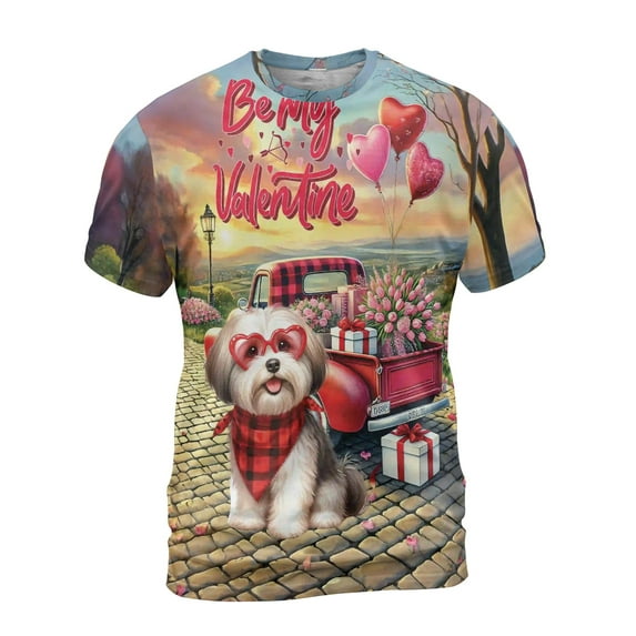 Be My Valentine's Havanese Truck Full of Love Flower Balloon All Over Print 3D Shirt Unisex Merch Havanese Dog Lover Gifts Idea - 02029