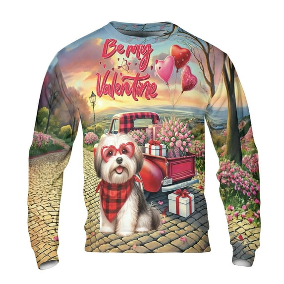 Be My Valentine's Havanese Truck Full of Love Flower Balloon All Over Print 3D Sweatshirt Unisex Merch Havanese Dog Lover Gifts Idea - 02029