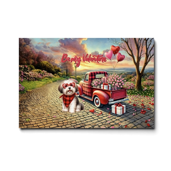 Be My Valentine's Havanese Truck Full of Love Flower Balloon Horizontal Matte Canvas Poster Havanese Dog Lover Gifts Idea Wall Art Home Decor - 02029