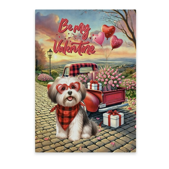 Be My Valentine's Havanese Truck Full of Love Flower Balloon Vertical Matte Canvas Poster Havanese Dog Lover Gifts Idea Wall Art Home Decor - 02029