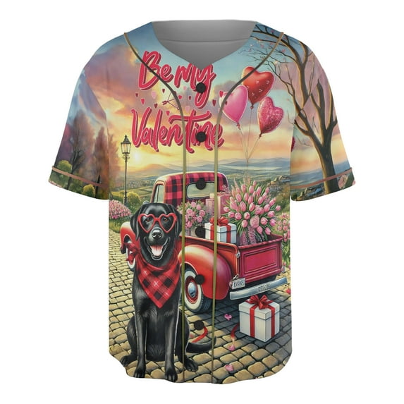 Be My Valentine's Labrador Retriever Truck Full of Love Flower Balloon All Over Print 3D Baseball Shirt Lab Dog Lover Gifts Softball Sport - 02029
