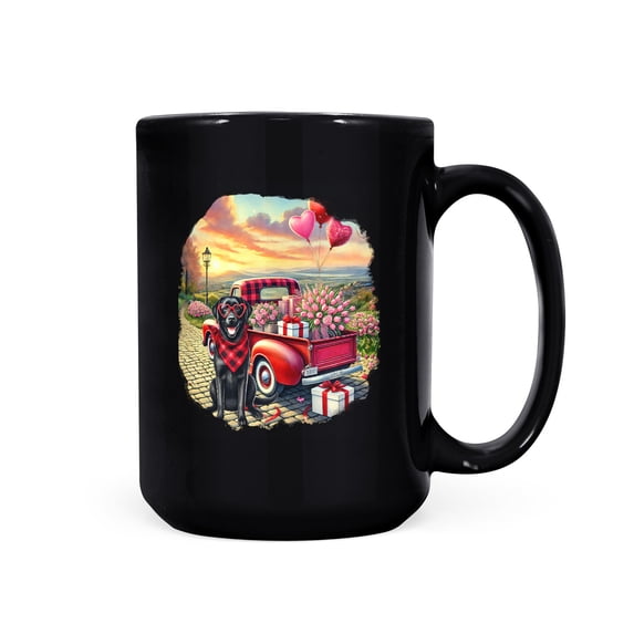 Be My Valentine's Labrador Retriever Truck Full of Love Flower Balloon Mug Lab Dog Lover Gifts Coffee Tea Cup - 02029