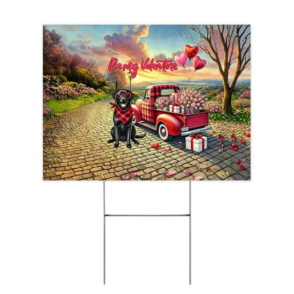 Be My Valentine's Labrador Retriever Truck Full of Love Flower Balloon Yard Sign Lab Dog Lover Gifts Outdoor Home Lawn Garden Porch Decor - 02029