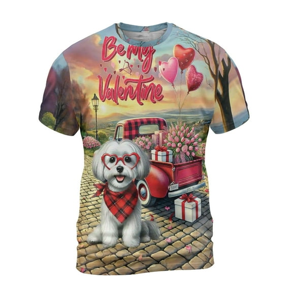 Be My Valentine's Maltese Truck Full of Love Flower Balloon All Over Print 3D Shirt Unisex Merch Maltese Dog Lover Gifts Idea - 02029