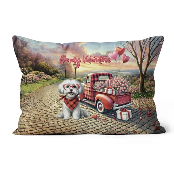 Be My Valentine's Maltese Truck Full of Love Flower Balloon Pillow Cushion Double Sided Maltese Dog Lover Gifts Idea Throw Pillow - 02029