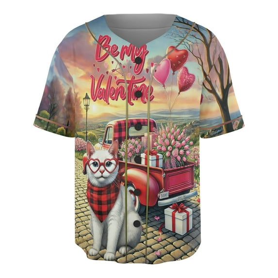 Be My Valentine's Manx Truck Full of Love Flower Balloon All Over Print 3D Baseball Shirt Cat Lover Kitten Owner Gifts Softball Sport - 02029