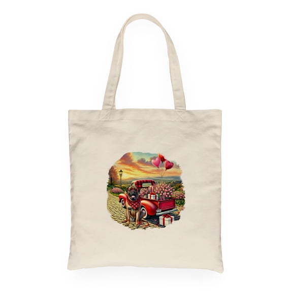 Be My Valentine's Mastiff Truck Full of Love Flower Balloon Canvas Tote Bag Mastiffs Dog Lover Gifts Idea Reusable Shopping Grocery Bag - 02029