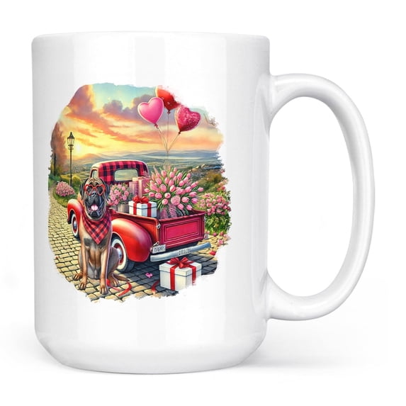 Be My Valentine's Mastiff Truck Full of Love Flower Balloon Mug Mastiffs Dog Lover Gifts Idea Coffee Tea Cup - 02029