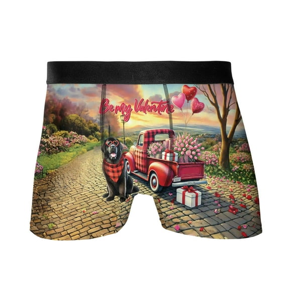 Be My Valentine's Newfoundland Truck Full of Love Flower Balloon All Over Print Boxer Briefs Underwear for Men Dad Newfie Dog Lover Gifts - 02029