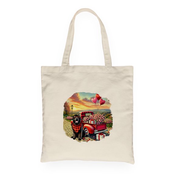 Be My Valentine's Newfoundland Truck Full of Love Flower Balloon Canvas Tote Bag Newfie Dog Lover Gifts Reusable Shopping Grocery Bag - 02029