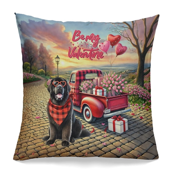 Be My Valentine's Newfoundland Truck Full of Love Flower Balloon Pillowcase Double Sided Newfie Dog Lover Gifts Pillow Case Covers - 02029